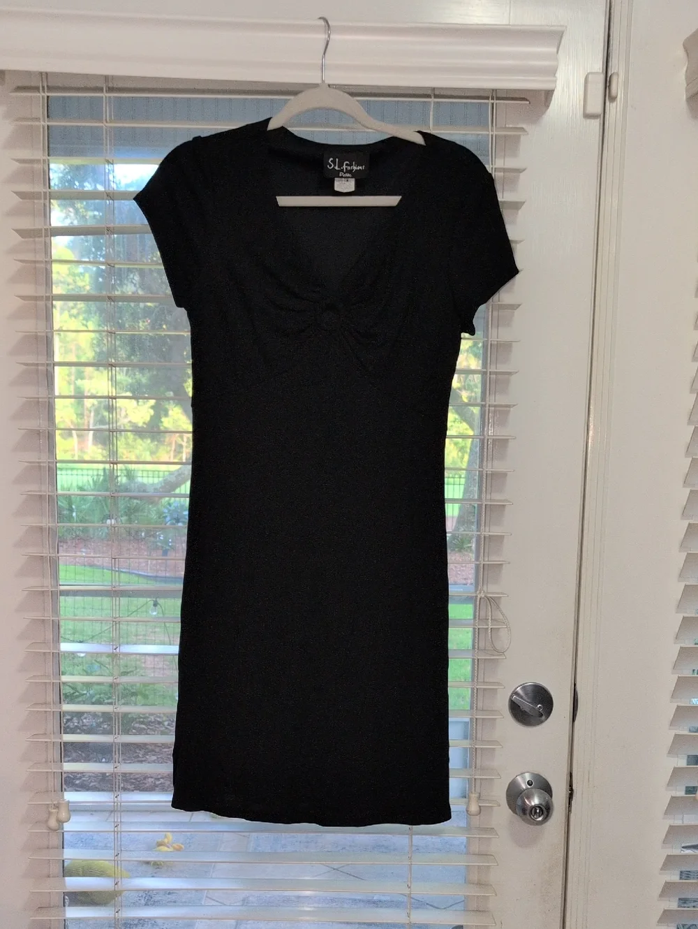 s l fashions dresses SL FASHIONS Knot Front Metallic Midi Cocktail Dress in Black Gold at Nordstrom, Size 18W